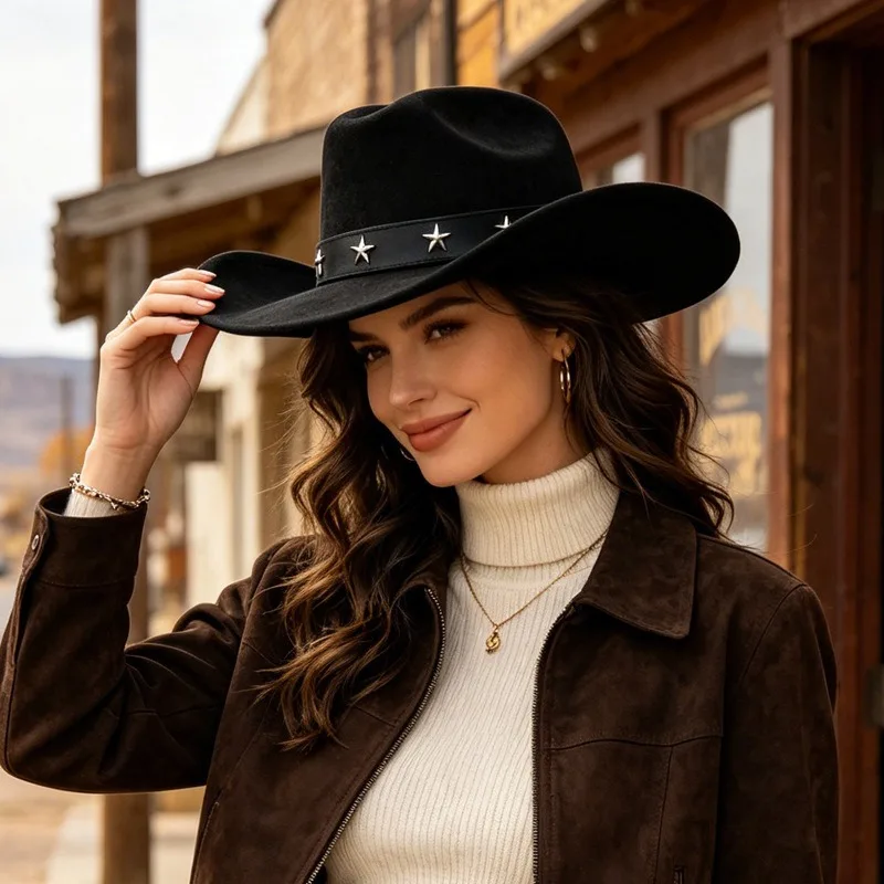 Fedora Hat Wool - Женская модная широкополая ковбойская шляпа из